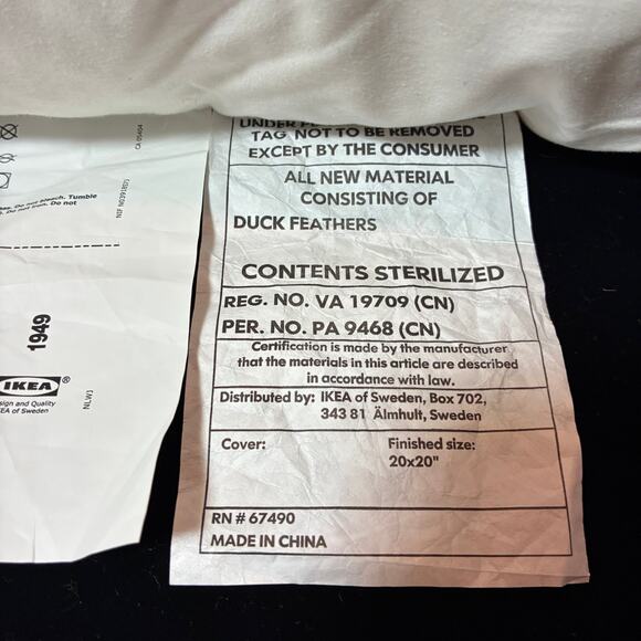 Ikea 20x20 Pillow Insert Duck Feather FJADRAR Throw Pillow Couch Sofa Bed - Picture 3 of 4